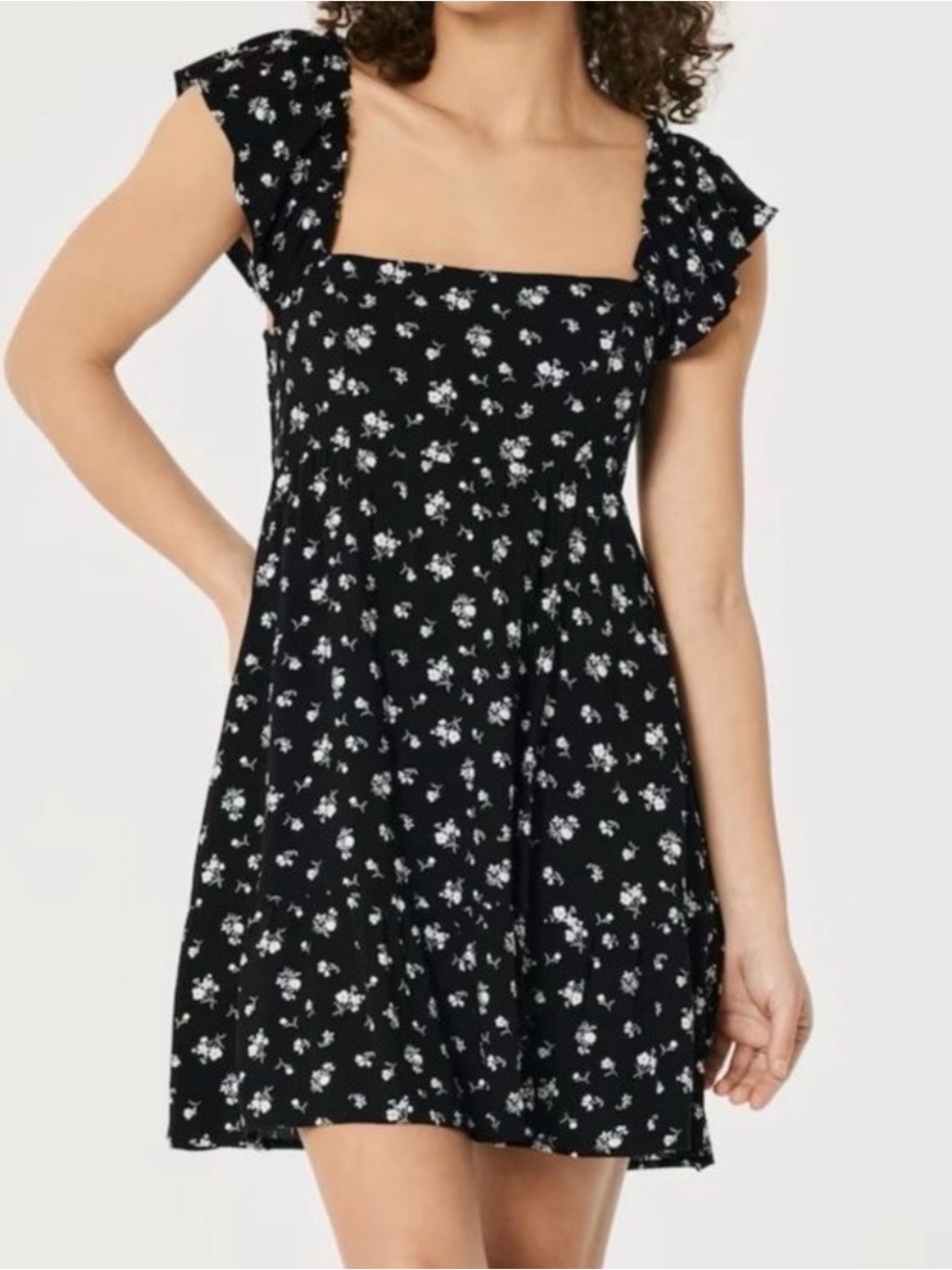Hollister Black Mini Dress with White Floral Print